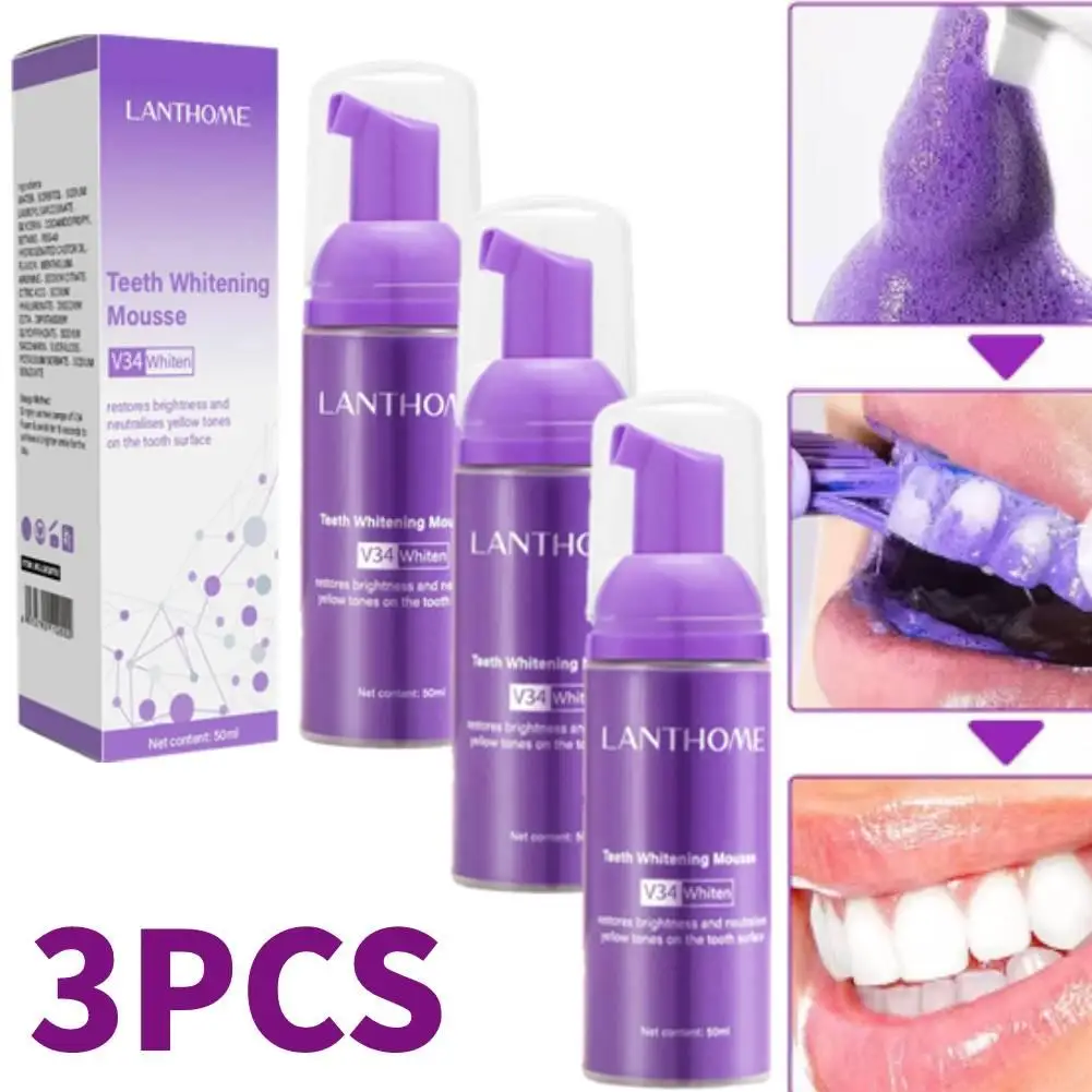 

3PCS Toothpaste Mousse V34 Whitening Easy Smile Effective Remove Stain Yellow Oral Hygiene Clean Professional Dental Care