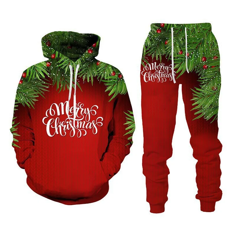 Christmas Hoodie Pant Sets Santa Claus 3D Print Men Casual Sweatshirts Hoodies Sweatpants Two Piece Suit Man Tracksuit Clothing
