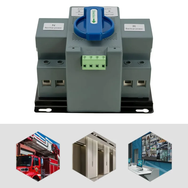 220V mini dual power conversion switch, 2P 63A automatic conversion switch IP63, used for elevator fire protection system