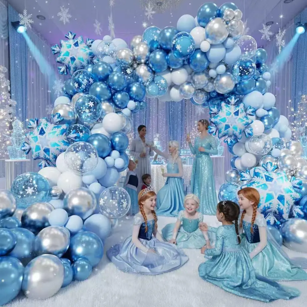 Frozen Balloons Garland Arch Kit Snowflake Blue Silver White Balloon for  Wonderland Snow Princess Birthday Party Decorations view 3