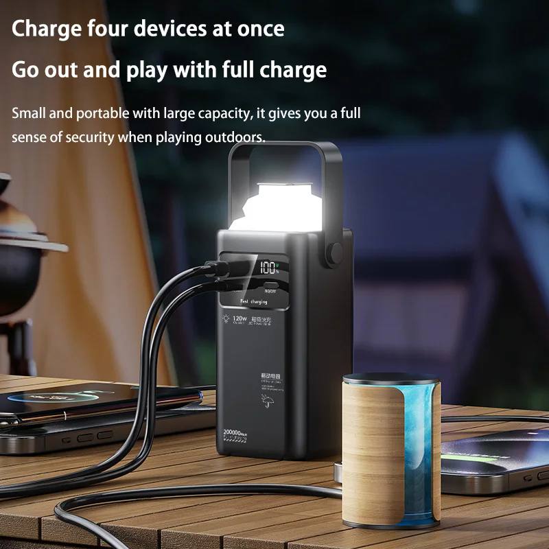 200000mAh PD120W سوبر سعة كبيرة قوة البنك للطي مصباح ليد في الهواء الطلق بنك الطاقة المحمول المشترك ل Xiaomi هواوي آيفون