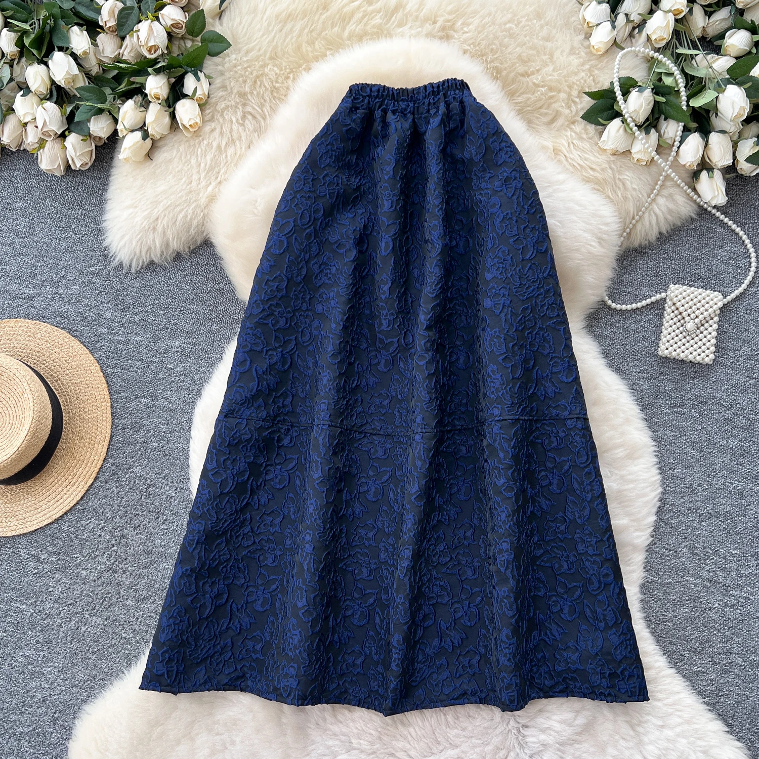 Frauen Elegante Chic Jacquard Grundlagen Lose Sexy Rock Elastische Hohe Taille Koreanische Mode A-linie Rock Dünne Kleidung