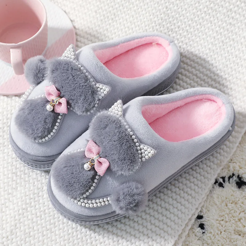 Women Cotton Slippers Cute Cat Slippers Ladies Platform Indoor Shoes For Women Winter Slippers Home Slippers Female Warm Shoes