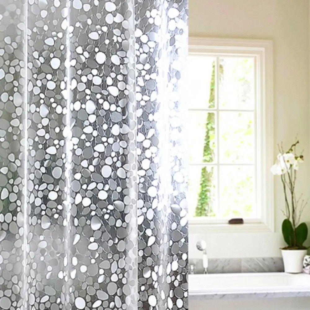 Waterproof 3D Pebble Shower Curtain Mold Resistant Bathroom Screen Semi Transparent Modern Bath Partition Privacy Decor
