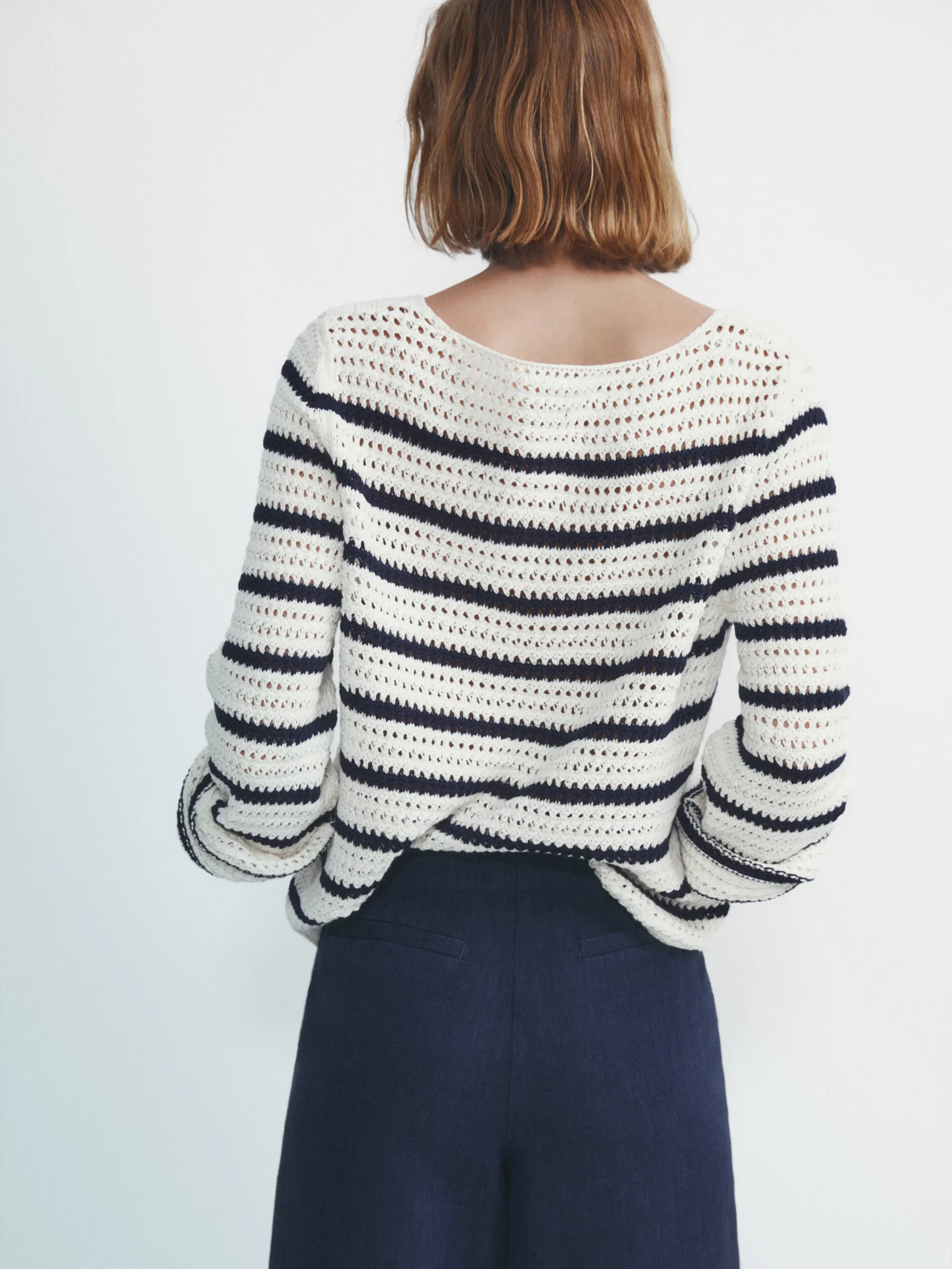 Ethereal MD 2023  autumn new style of Casual slouchy striped crocheted long-sleeved knitwear