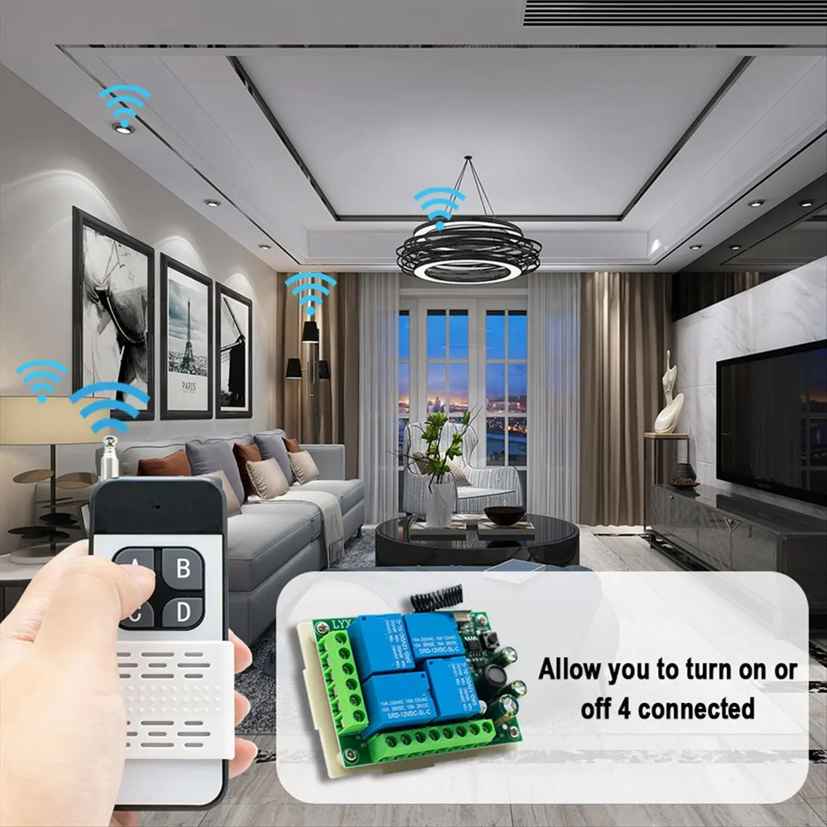 [2026 Trend] Wireless Remote Control Switch 433Mhz AC 110V 120V 240V 220V 30A 4CH Relay for Garage Door Light Door Access System