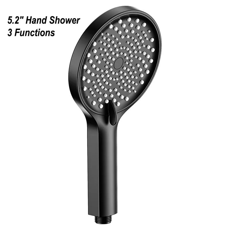 

High Quality 5.2 inch Hand-held Shower head set Three Functions Luxury ABS Plastic Large-area shower nozzle Set,Chrome/Black