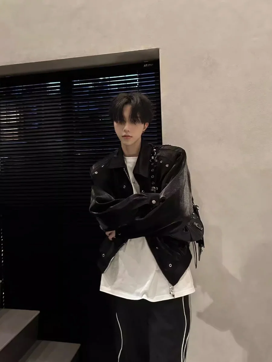 

ort Metal Logo Jaet Men's oulder Pad Flip Collar Autumn Faion Brand Youth ular Loose Fit Regular Sve Long Jaet