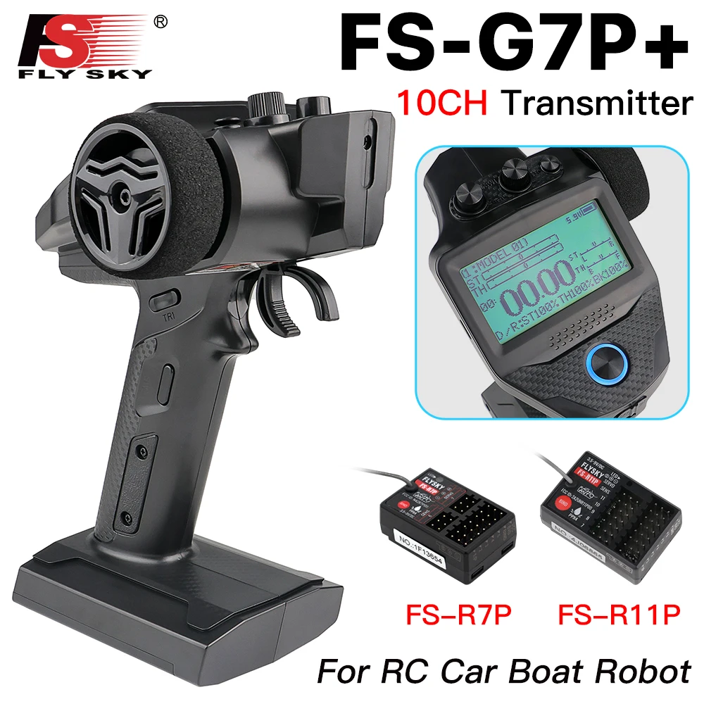 Flysky FS-G7P+ 10CH Remote Control RC Transmitter 300M 2.4Ghz with FS-R11P Receiver FS-R7P For RC Crawler Truck Car Boat Robot