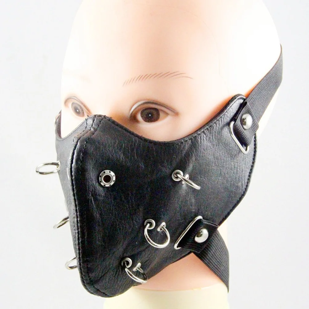

Pu Gothic Motorcycle Face Mask With Ventilation Holes Rivet Punk Mask For Cosplay Party Black Costume Accessory