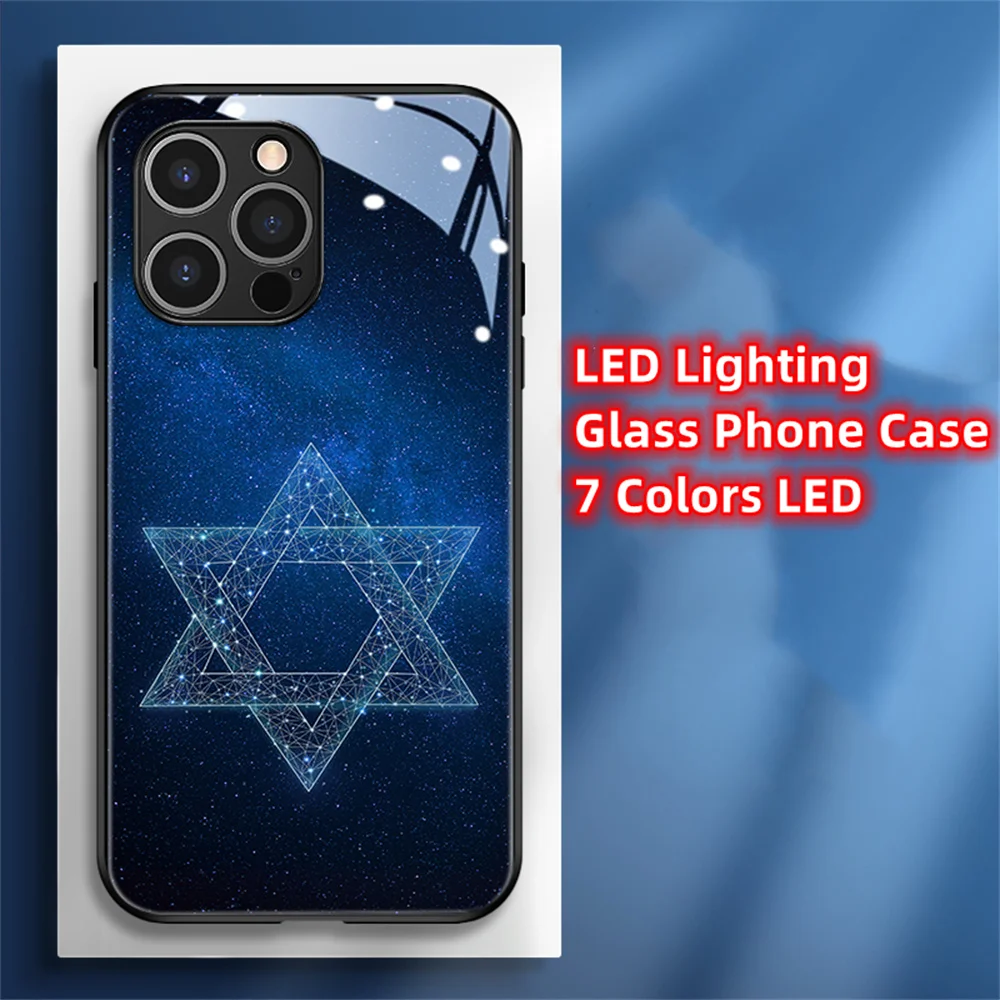 The Hexagram Of Light Sound Control LED Flash Cases For Samsung S24 S23 S22 S21 S20 FE Note 10 20 Plus Ultra A54 A14 Glass Cover