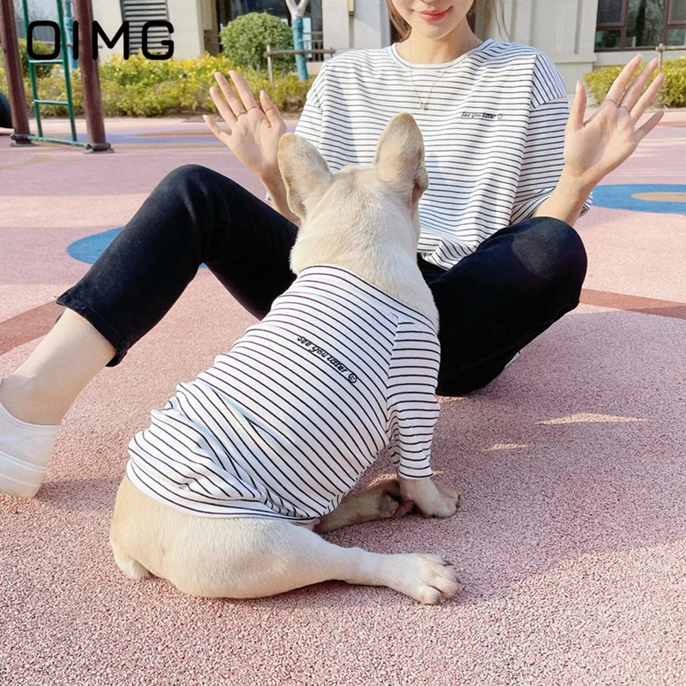 OIMG Summer Pet Parent Child Striped Cotton Dog Cat Short Sleeve French Bulldog Teddy Clothes Bichon Fashion Small Dogs T-shirt