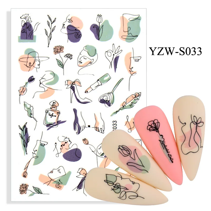 

1Pcs Avocado Fruit Geometric Woman Face Design Abstract Nail Stickers Manicure Nail Art Decoration Water Sticker Tips DIY