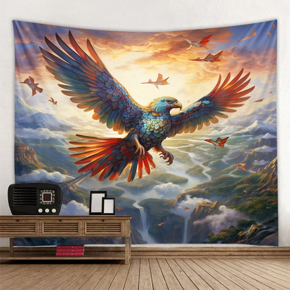 

Sky Bird Tapestry Cactus Owl Primitive Tribe Retro Art Wall Hanging Cloth Home Wall Personalized Aesthetic Decoration