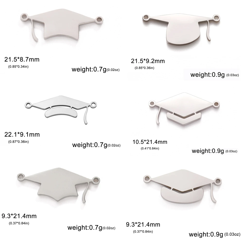 5pcs/Lot Graduation Hat Shaped Diy Jewelry Charms Stainless Steel Bachelor Cap Pendants For Handmade Necklace Bracelet Accessory