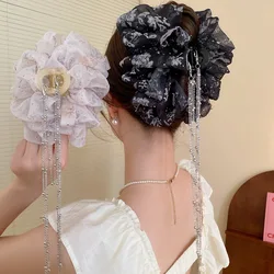 Super Sweet Hair Claw Clip Mesh Multi Layer Bow Tie Tassel Grip Hairpin Shark Hair Clip Headwear Girl Hair Accessories for Women