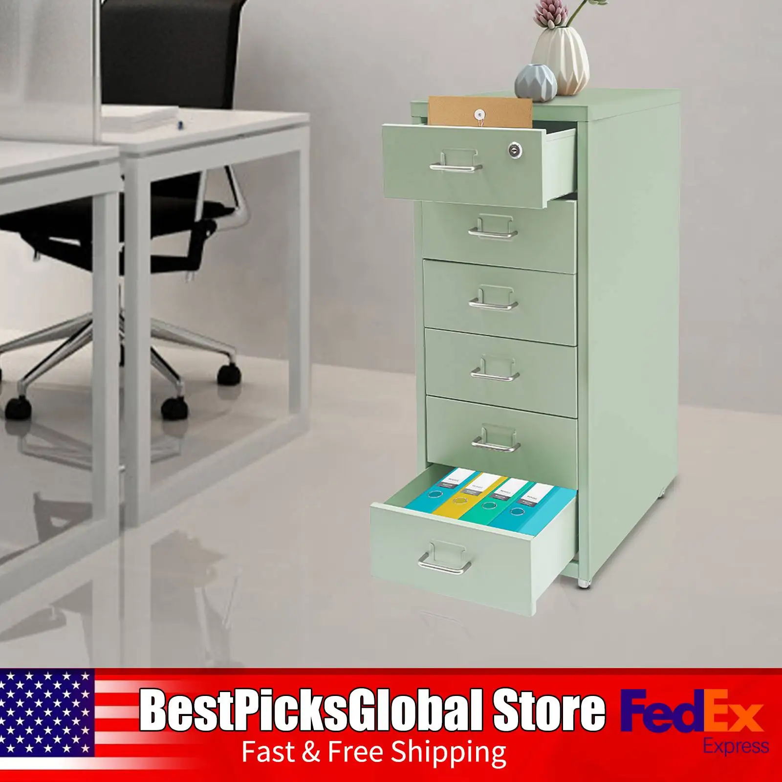 Metal File Cabinet 6 Tier Lockable Storage Organizer