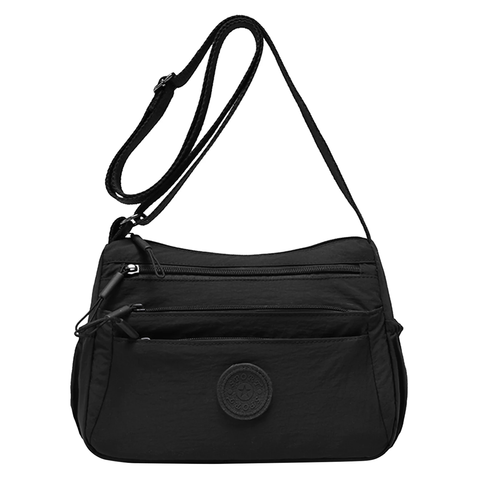 

Многослойная сумка через плечо, однотонная, повседневная, нейлоновая, с большой вместимостью, с несколькими карманами, для поездок на работу и повседневного использования.