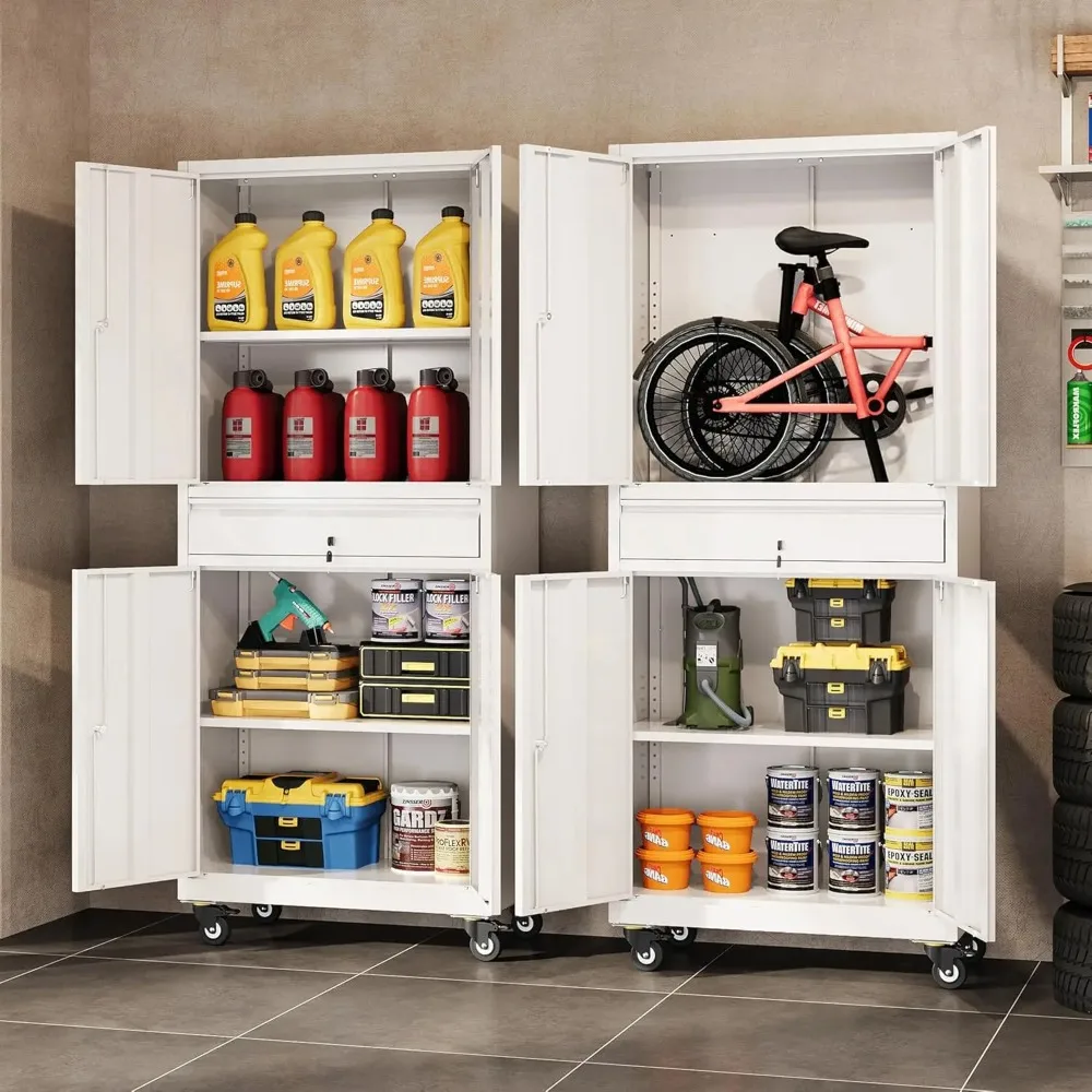 

Metal Garage Storage Cabinet with Locking Doors and Adjustable Shelves, Rolling Tool Cabinet with Drawer, Customized