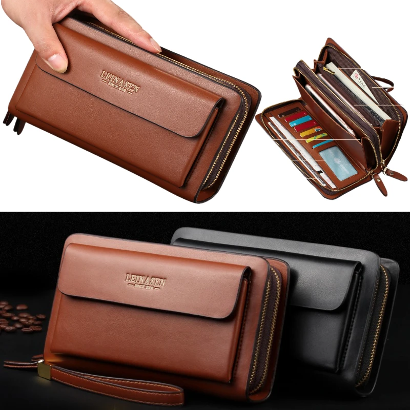 

Men's Long Purse Men Clutch Bag Men's Wallets Large Capacity Cell Phone Pocket Passcard Pocket High Quality Wallet Bags for Men