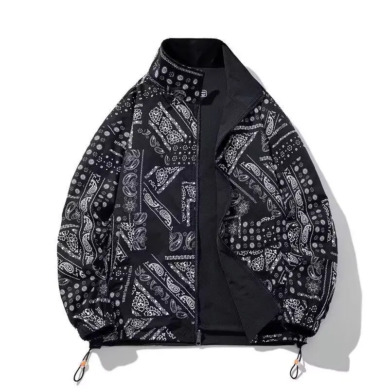 

Retro Japanese Sle Casual Loose Men's Jaet with Cereal Flower Pattern All-Match Spring Outerwear Polyester Fabric