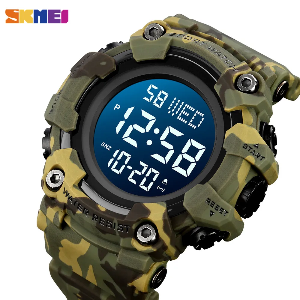 SKMEI Large Dial Stopwatch Sport Watches Mens LED Light Digital Wristwatches 5Bar Waterproof Countdown Clock reloj hombre 1968