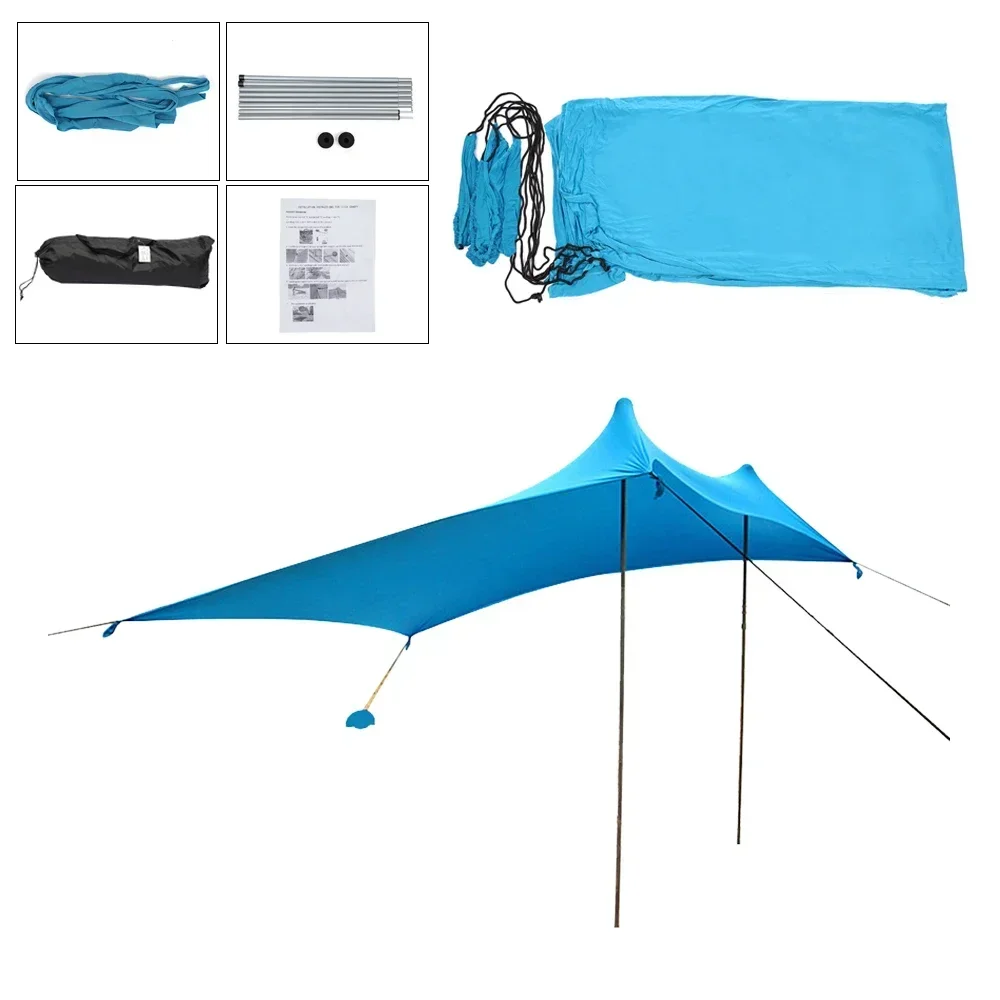 Beach Tent Sun Shelter, 84ft Coverage, Flexible Poles, Durable Aluminum & Oxford Fabric, Lightweight for Camping & Picnics