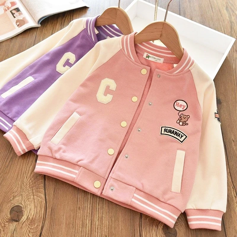 

2025 New Fashion Girls Baseball Jacket Spring Autumn Cute Uniform Coat For Girl Sports Outerwear 3-12 Years Teenage Kids Clothes