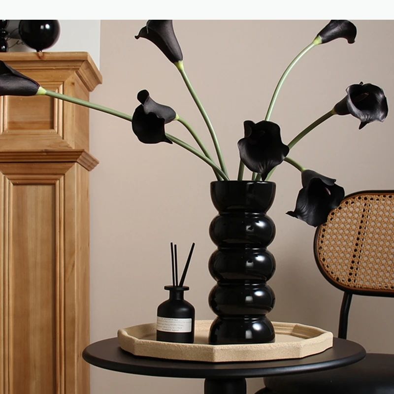 Ceramic Vase Black Hydroponic Vase Flower Arrangement Vase Desktop Decoration Flower Utensils Home Decoration Crafts