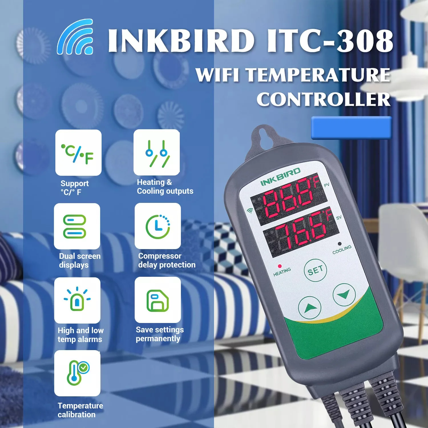 INKBIRD Plant Heating Mat with ITC-308 Wifi Temperature Controller EU Plug Garden Seedling Propagator Amphibians Pet Heating Pad