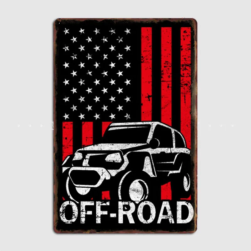 Offroad American Flag Vintage Car Jeep USA Off Road Posters Metal Sign Wall Decor Club Garage Kitchen Room Custom Tin Home Decor