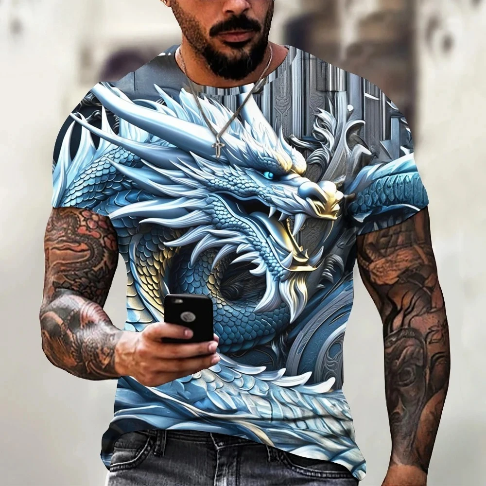 2026 Hot Fashion Fitness Muscle Dragon Design 3D Print T-shirt Outdoor Sports Leisure Hip Hop Breathable Street Wear