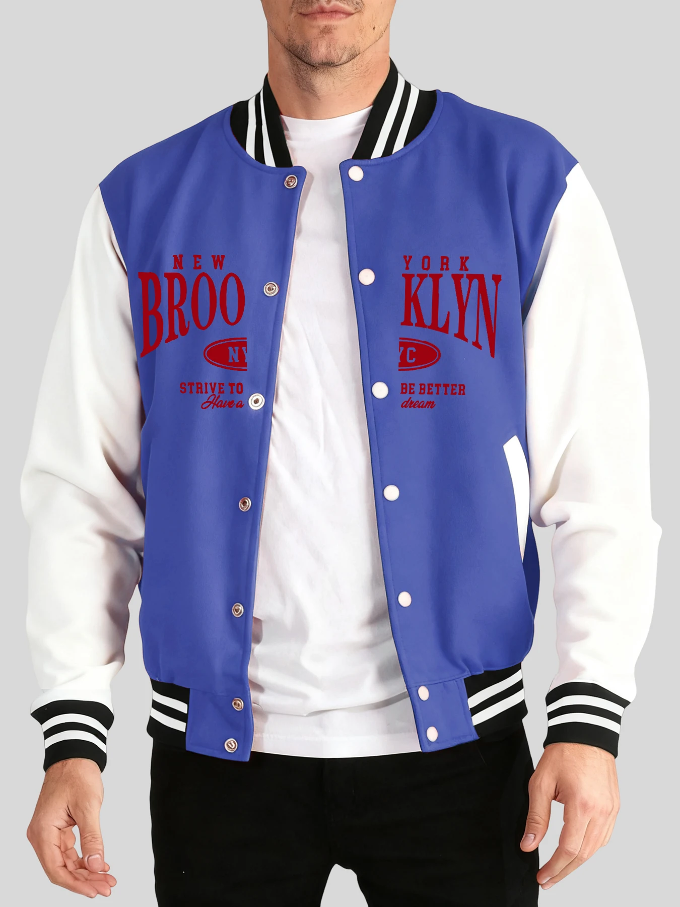 

Brooklyn New York Letter Куртки с креативным узором Мужская мода Уличное пальто Базовая бейсбольная форма с карманами Осенняя свободная мужская одежда
