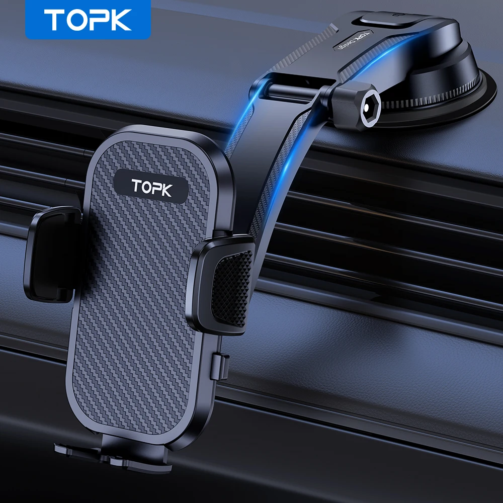 TOPK Car Phone Holder Dashboard Mount 360° Rotation Adjustable Car Stand Phone Bracket For iPhone 15 Samsung Universal Car Mount