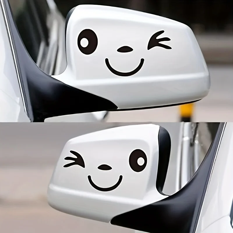 2Pcs Cartoon Smiling Face Vinyl Stickers, Universal for Car Rearview Mirror, Motorcycle, SUV, Truck, Jeep & Laptop Decoration