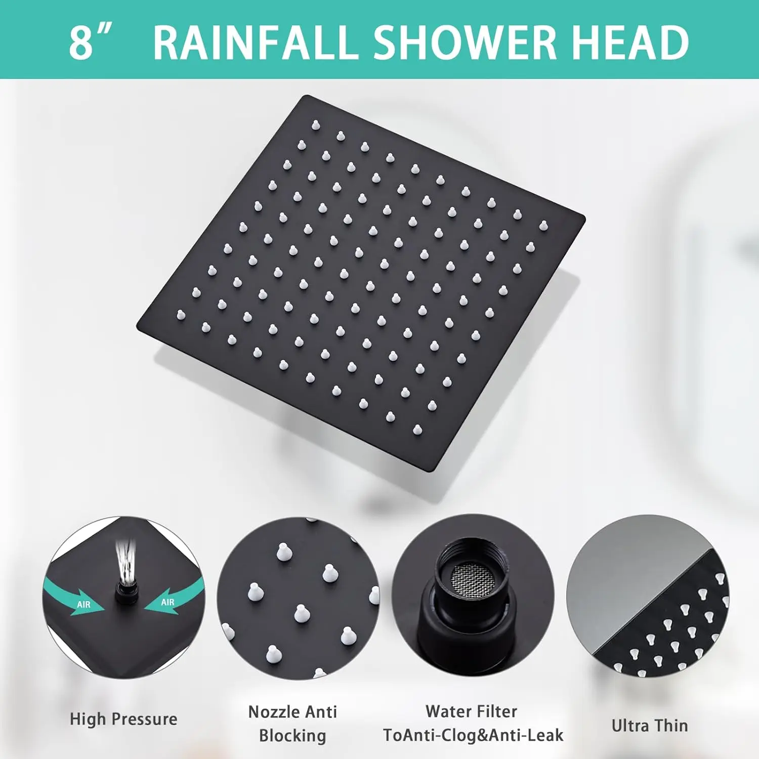 8 Inch Shower Faucet Set, Rainfall Shower System with High Pressure Handheld Head, Bathroom Mixer Shower Set Wall Mounted