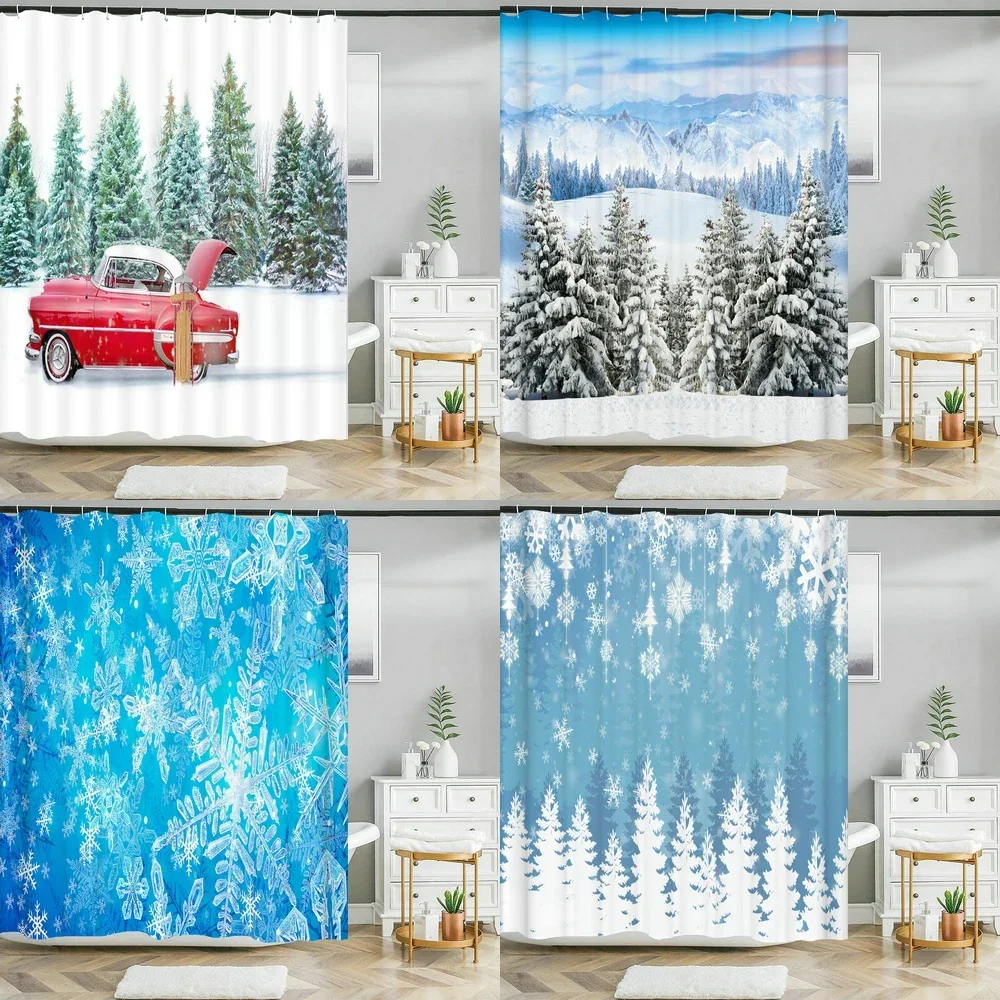 Christmas Shower Curtain 3D Print Christmas Tree Snowflake Waterproof Polyester Bath Curtain Home Decor New Year Curtains