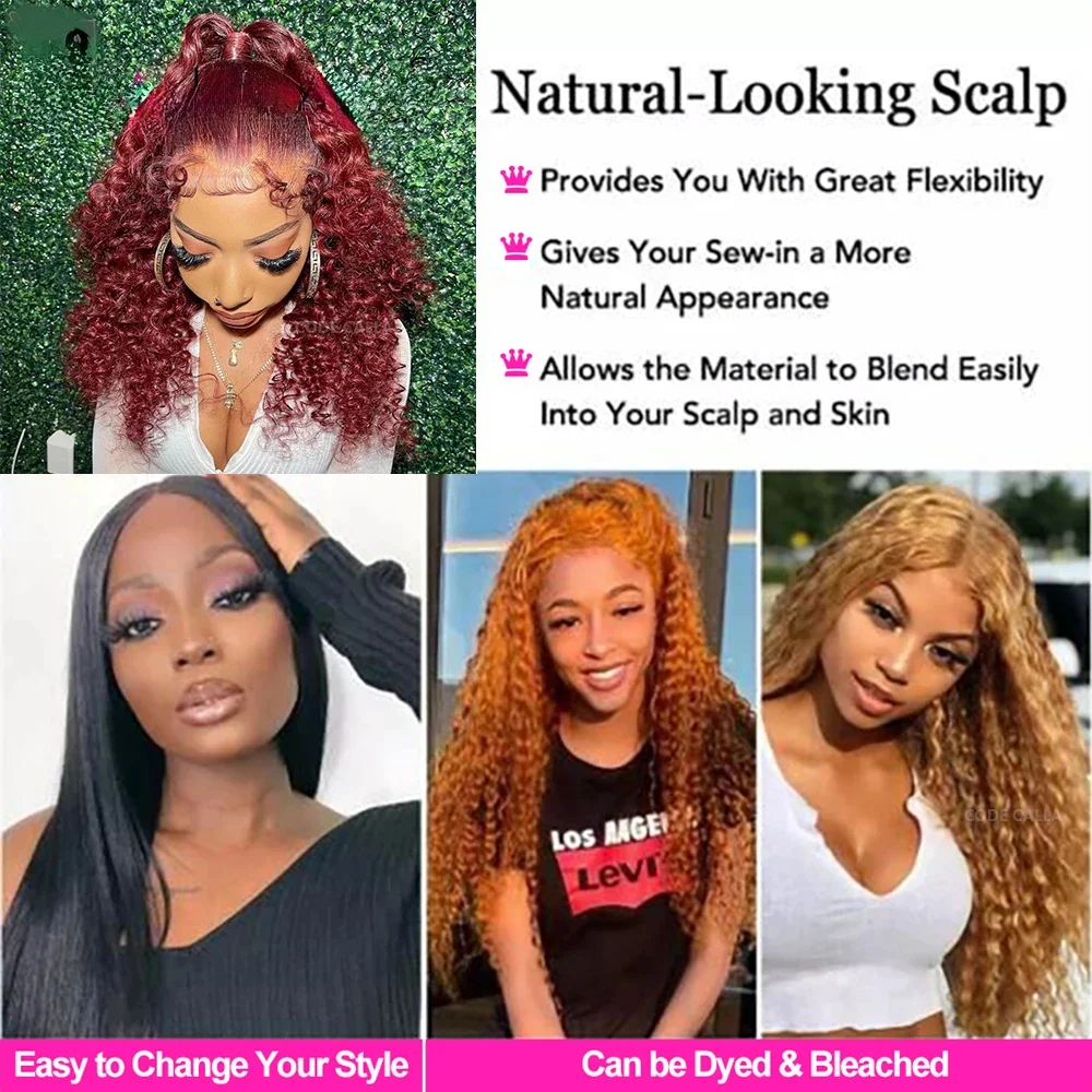 Brazilian Deep Wave Frontal Wig Transparent 13x4 Lace Human Hair Wigs 99J Burgundy for Women Curly Short Bob Pre Plucked 180%