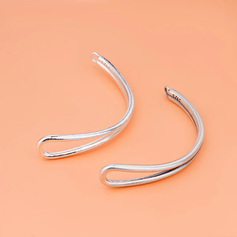 925 Sterling silver double thread solid half bracelet Bend pipe handmade DIY beaded material bracelet jewelry accessories