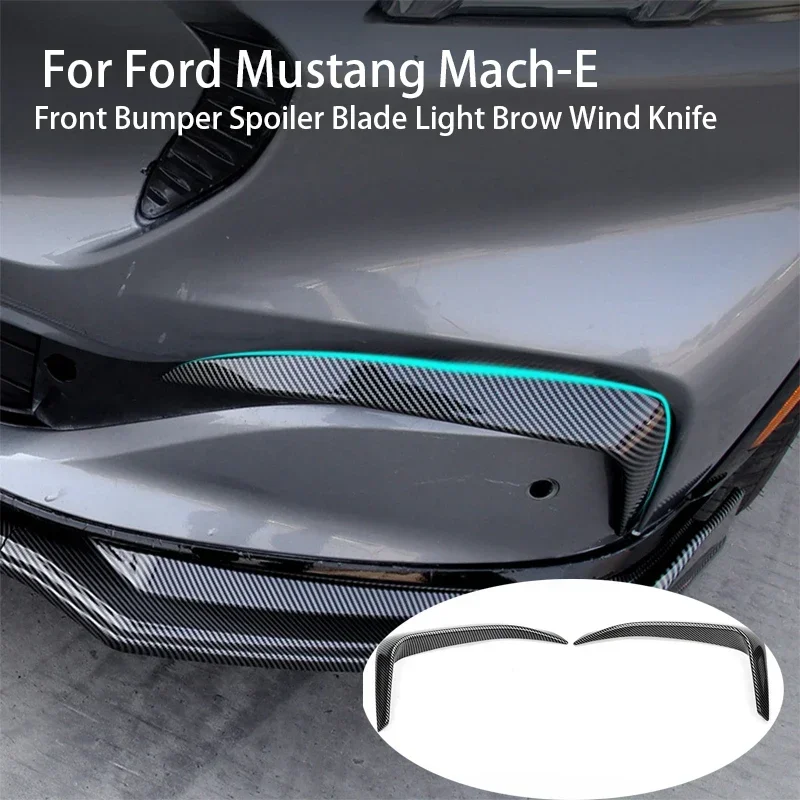 For Ford Mustang Mach-E Front Bumper Spoiler Blade Light Brow Wind Knife Carbon Fiber ABS Decorative Cover Sticker Modification