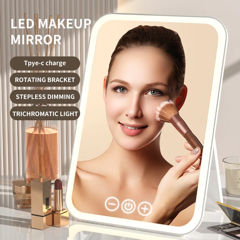 

Foldable LED Makeup Mirror with 3 Light Modes - Portable Rechargeable Vanity Mirror with Adjustable Brightness for Travel, Home