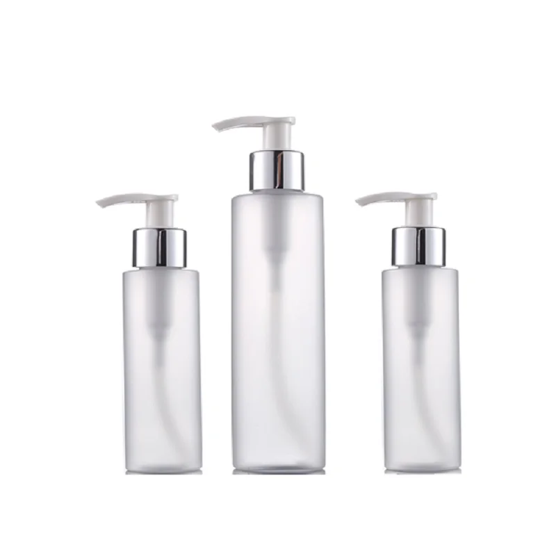 

25Pcs Plastic Shampoo Shower Gel PET Frosted Bottle Glossy Silver Pump 100ML150ML 200ML Cosmetic Refillable Empty Lotion Bottles