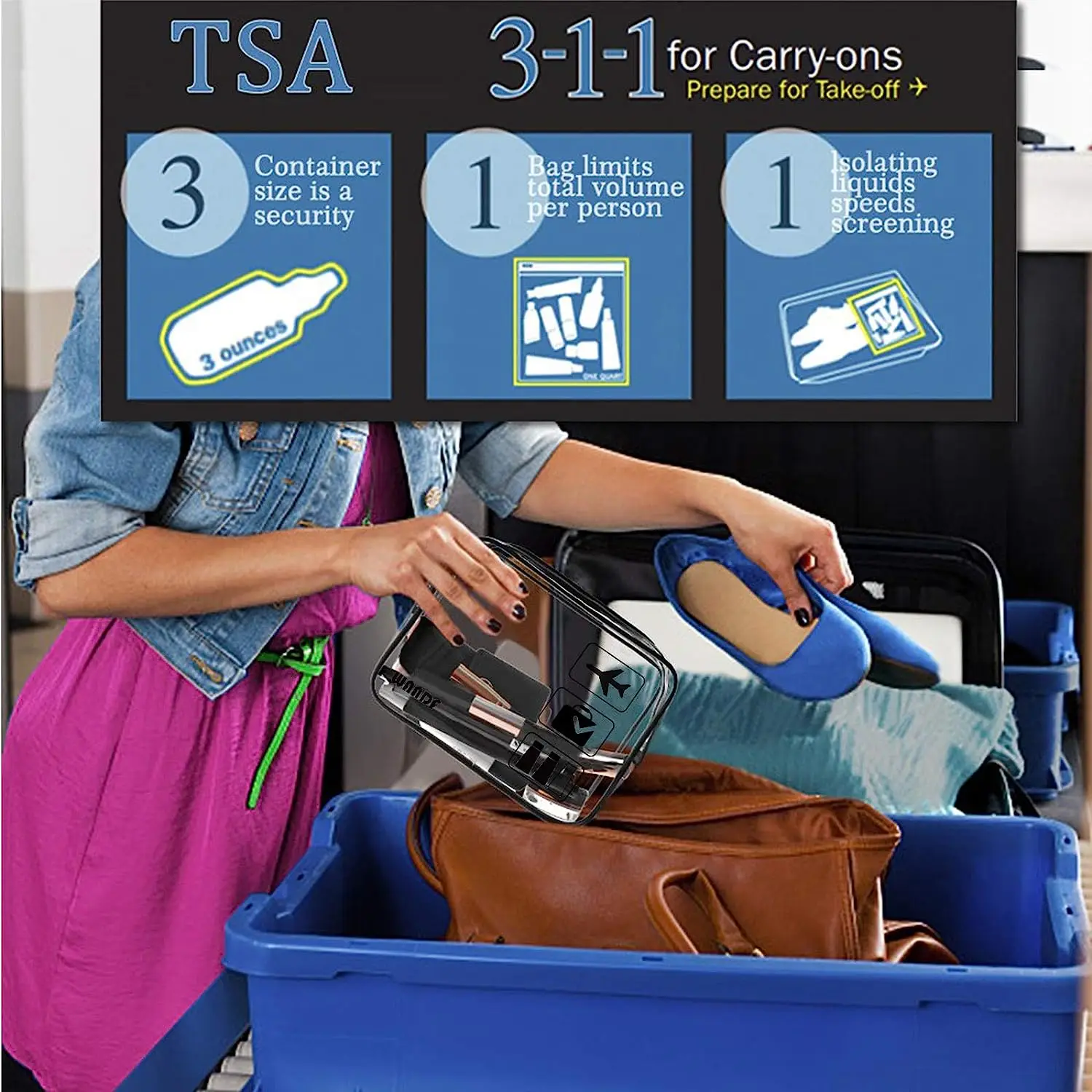 TSA Aprovado Limpar Viagem Toiletry Bag com Zíperes, Carry-On, Acessórios de Viagem, Bolsa Cosmética, Sacos De Maquiagem, Tamanho, 2 Pcs