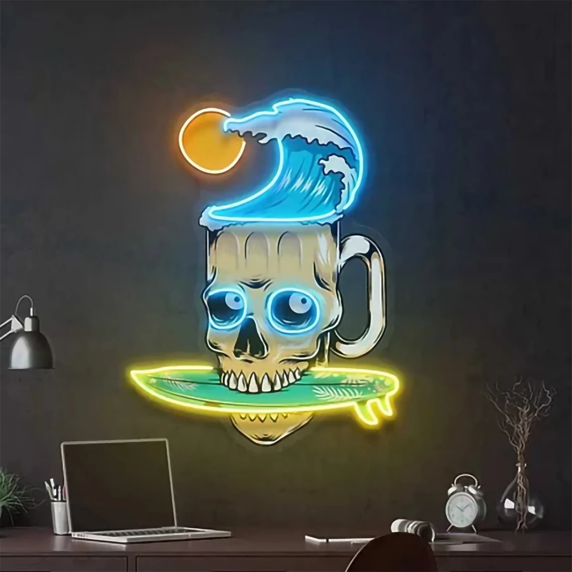 

Beach Skull UV Print Neon Sign Home Decor Summer Bar Sign Beach Hotel Decor