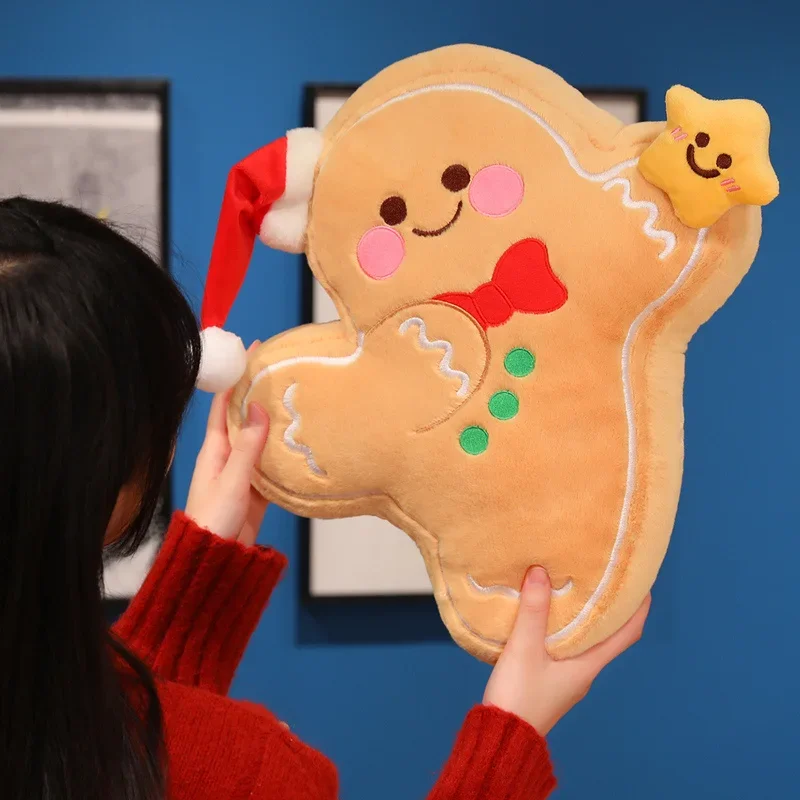 20/40cm Christmas Gingerbread Man Plush Pillow Star Decor Soft Stuffed Figure Collectible Xmas Gift for Christmas Fans