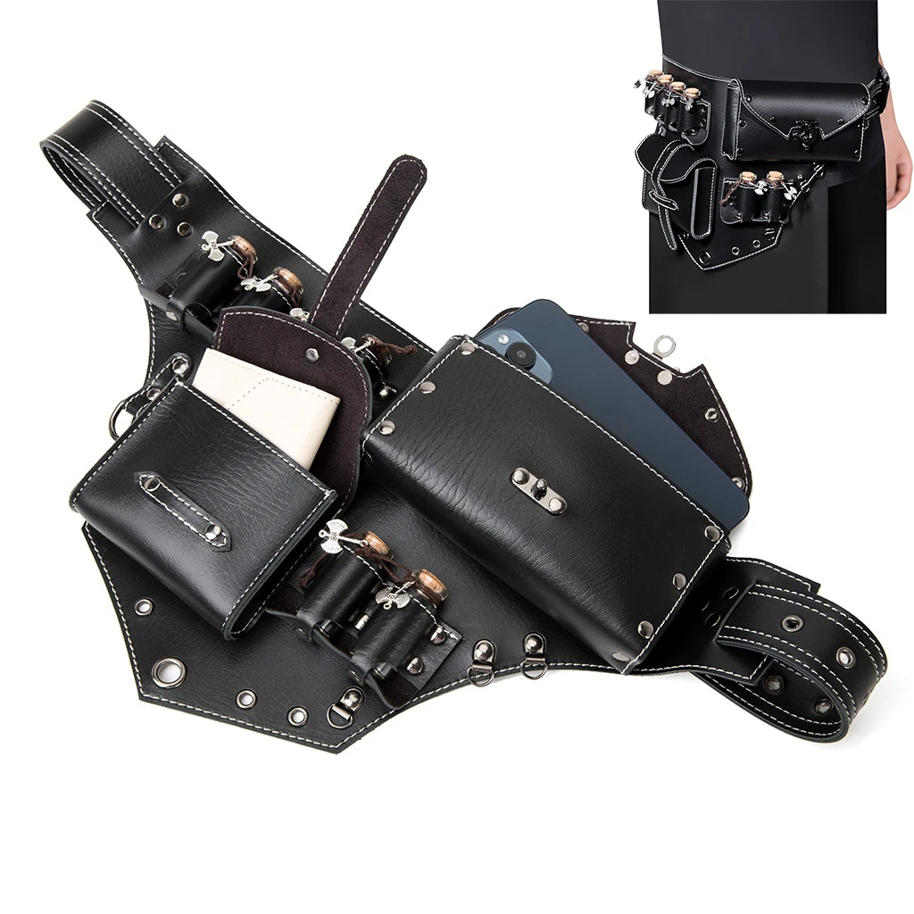 Tas Pinggang Kulit PU Hitam Gaya Retro Steampunk Eropa dan Amerika untuk Wanita, Sabuk Utilitas Gaya Gotik untuk Cosplay
