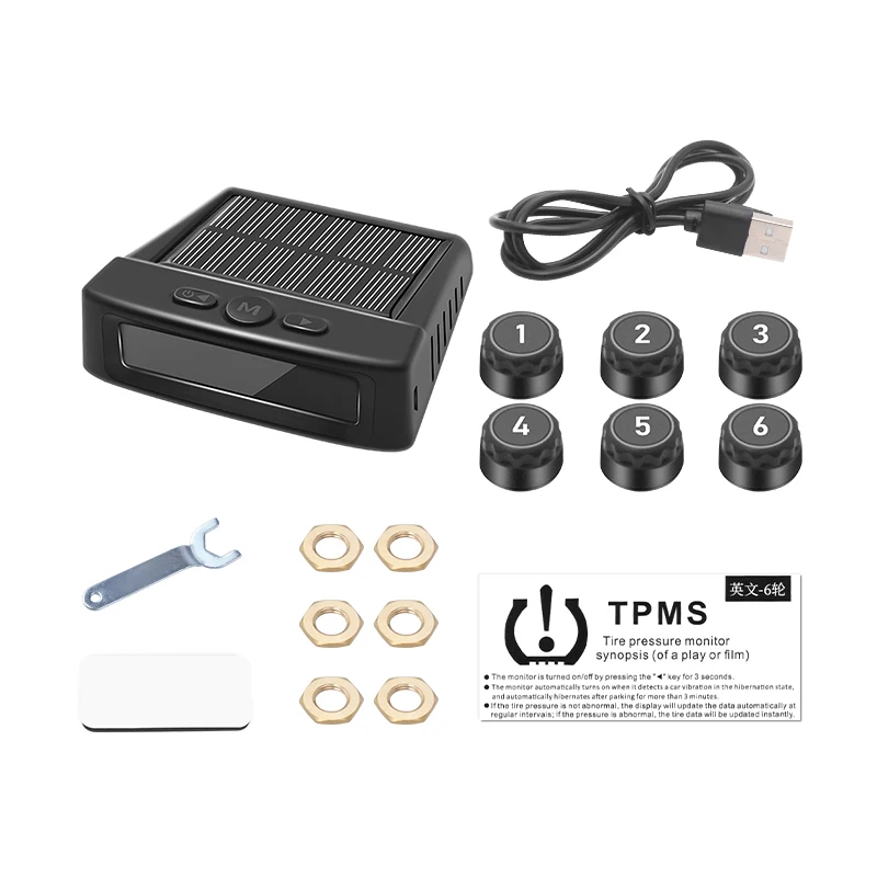 Tire pressure monitoring automatic safety alarm system solar tire temperature monitoring truck RV TPMS 6 sensor