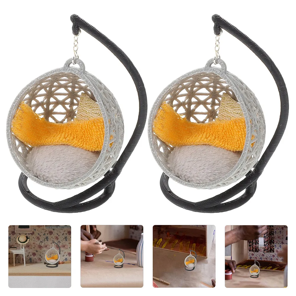 

2Pcs Mini Swing Chair for Dollhouse Miniature Furniture Set DIY Craft Decor Sturdy Lightweight Plastic Tiny Chair for Desk