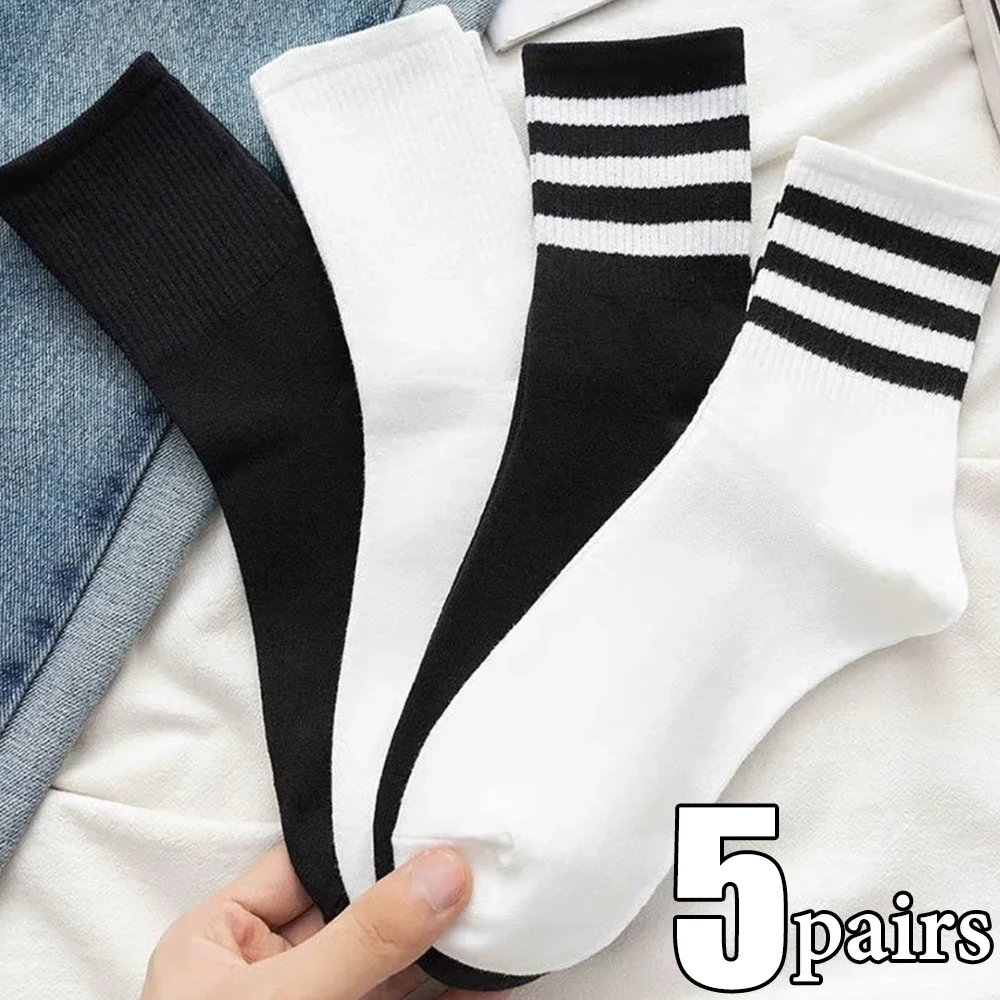 1/5pairs Cotton Socks Women Thick Warm Solid Color Autumn Winter Soft Middle Tube Socks Female Plus Velvet Japanese Sleep Sock