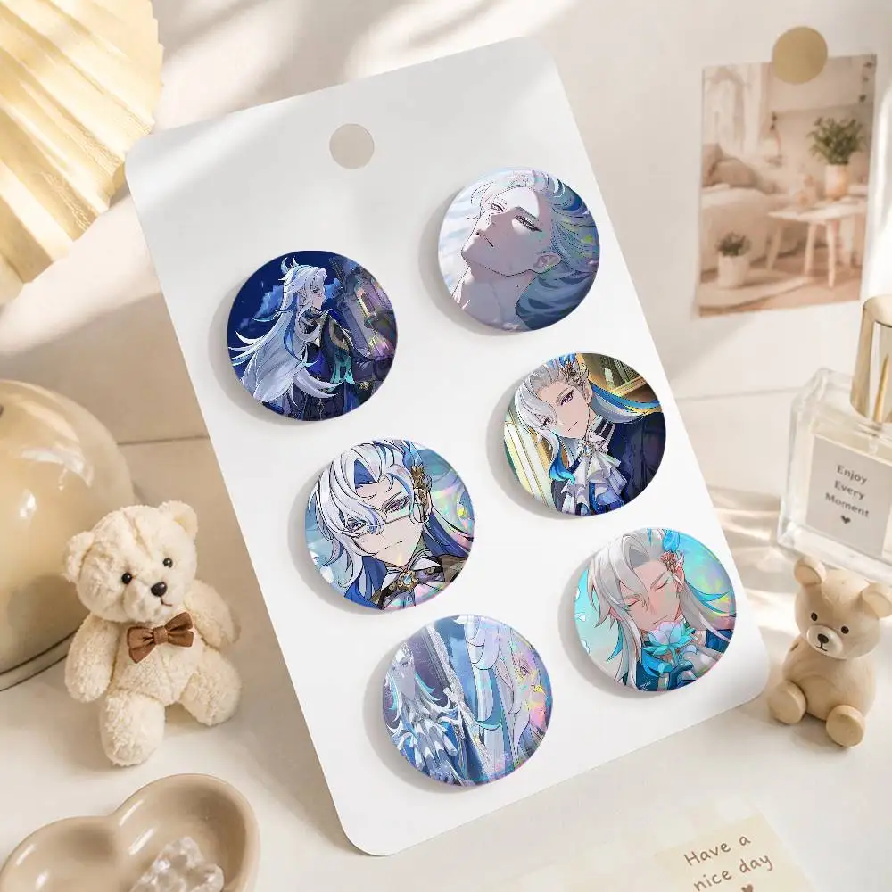 A-Genshin Impact Neuvillette Cartoon Round Brooches On Backpack Jacket Acrylic Button Pins Collection Gifts